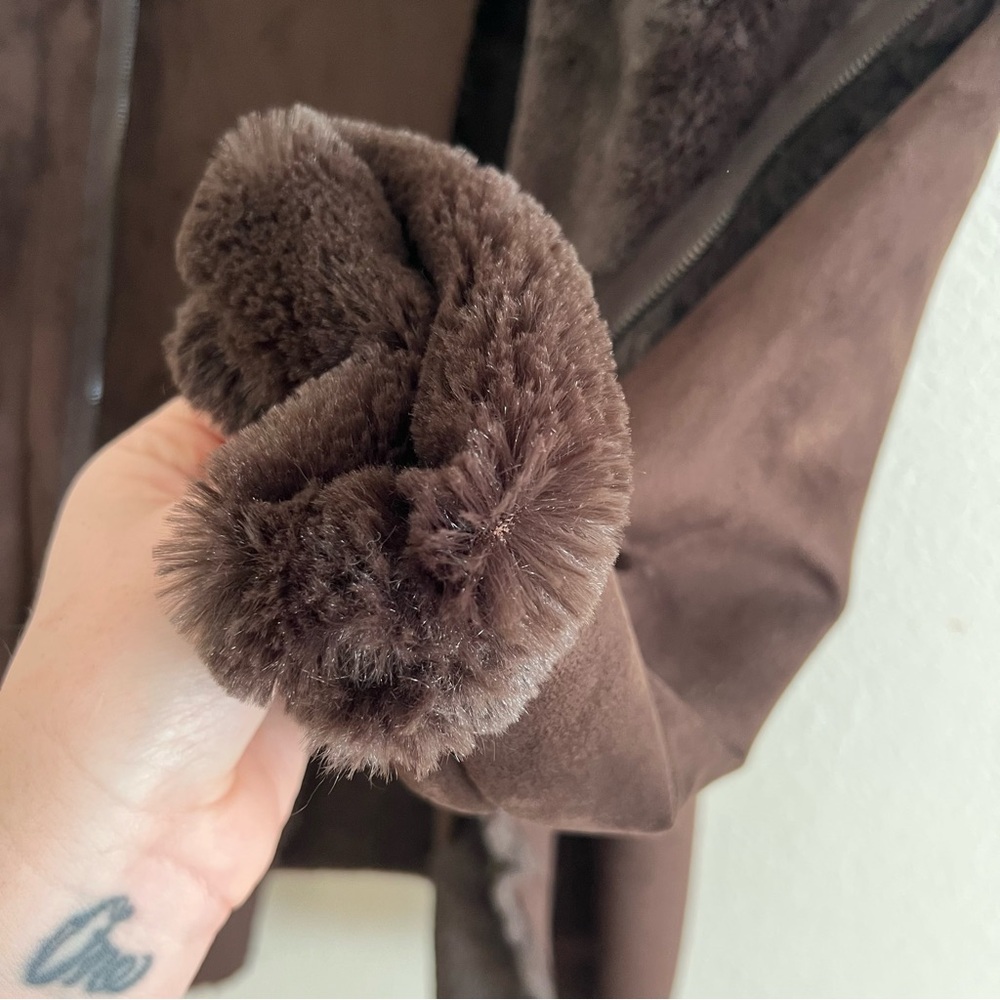 Zara Brown Faux Suede Shearling Coat Size S - Picture 9 of 11